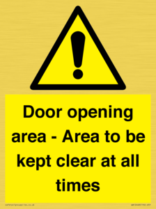 Door opening area - Area to be kept clear at all times